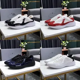 Neue Top P -Schuhe Designer Prad Mens Sneakers Americas Cup Tief Leder Patent Schnüre up schwarzgrüner Gelb Mode runden Zehen Sport Casual Schuh Schnelle Lieferung AC C