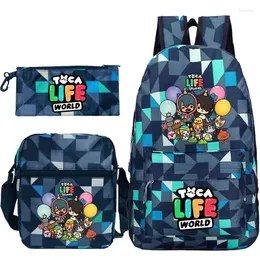 Backpack Toca Life World Korean School Bags For Children 3pcs/set Kawaii Harajuku Messenger Bag Cartoon Penbag Mochila Escolar