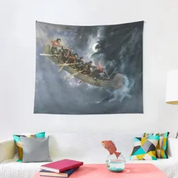 Tapestries La Chasse-Galerie The Bewitched Canoe Flying French-Canadian Quebec Legend Painting di Henri Julien HD High Q Tapestry