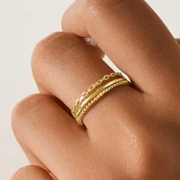 Clusterringe Quke 3pcs 1 Set Ring 925 Sterling Silber Geometrie für Frauen 18K Gold Fashion Schmuckparty Geschenke Hochzeitsbeutel