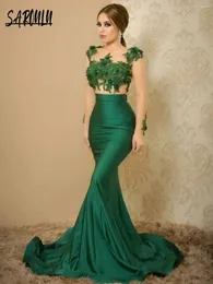 Party Dresses Green Classic O-neck Evening Dress Elegant Appliques Mermaid Bride Robe Modern Bridal Vestidos De Novia