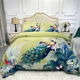 مجموعات الفراش الفاخرة LifeLike Peafowl Flowers Digital Winter Warm Velvet Flanel Fleece Fleece Set Duvet Cover Cover Pladcases