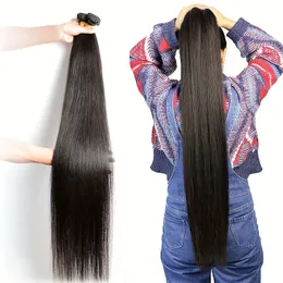 Cabelo Natural Black Color #1B Osso dritto 12A Bundle Human Hair Bundles Long Brasiliana 100% Virgem non trasformato Liso Weft Weave 10-36 pollici capelli lunghi e resistenti