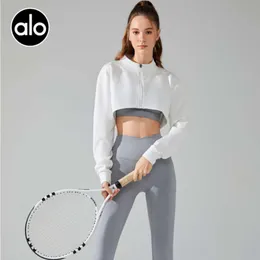 Desginer als yoga aloe jacka topp skjorta kläder kort kvinna hoodie ny amerikansk stående nack tröja kvinnor blixtlås liten kofta kort kappa tennis långärmad sport