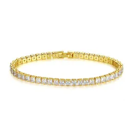 Luoteem Fashion 3mm taglio quadrato Bracciale da tennis Clear Cz Stone Real Gold Women Jewelry
