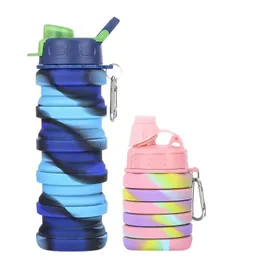 500ml silicone foldable water bottle portable foldable sports cup with buckle for leak prevention suitable for outdoor travel water bottles 240506