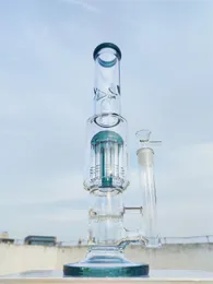 16 Zoll beruhigen Glas Bong 9mm Dicke schwer klare blaugrüne Eisfänger Quallen Filter Shisha Glass Bong Dab Rig Recycler Wasser Bongs 14mm US -Lagerhaus