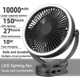 Mini Portable Electric Fan 10000mAh Battery USB Rechargeable Camping Ceiling Clip With LED Table Lamp Air Cooling Ventilador 240424