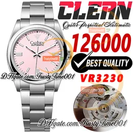 126000 VR3230 Automatic Unisex Watch Mens Womens Watches Clean CF 36mm Pink Dial Stick Markers SS 904L Steel Bracelet Super Edition Trustytime001 Wristwatches