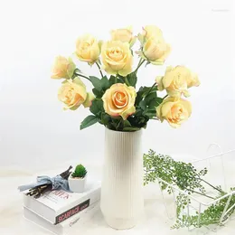 装飾的な花の結婚式の装飾本物のタッチクロスシミュレーションピンクレッドローズブランチオーディトリアム装飾人工バラの偽の花