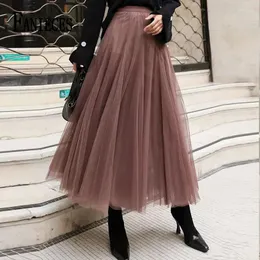 Skirts FANIECES Solid Puff A-line Women Tulle Long Skirt Elastic High Waist Party Gauze Bridesmaids Tutu Maxi Faldas