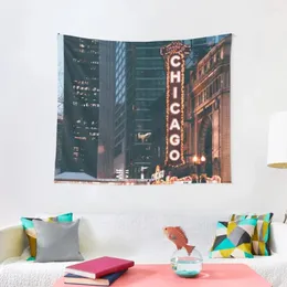 Tapestries Chicago Illinois Neon Sign in Night Tapestry Room Decor