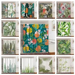 Shower Curtains With Hooks Tropical Green Plant Bathroom Fabric Waterproof Polyester Leaf Palm Washable Bath Cortinas De Ducha