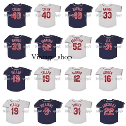 Vin Vintage Baseball Jersey Bartolo Colon Trevor Hafner Harold Baines CC Sabathia Cliff Lee Bob Feller Roberto Alomar David Justice Matt