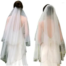 Halsdukar bröllop brud slöja med metallkam tänder hårtillbehör för brudar 2 nivå tyll 40 "glitterpärlor