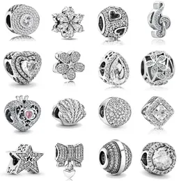 925 Sterling Silver Fit Pandoras Charms perle braccialette con guscio zircone Shining Love Heart Flower