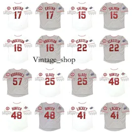 Vin Vintage 2002 15 Tim Salmon Baseball Trikots Garret Anderson Troy Glaus 57 Francisco Rodriguez 17 Darin Erstad 9 Chone Figgins 48 Torii