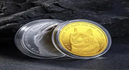 100st Gold Dogecoins Gifts Doge Dogs Collection Promotional Commemorative Coin 2021 Potentiella favoriter Silvermynt gåva med Dh4102384
