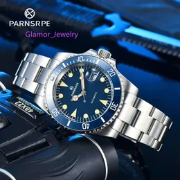 Watches Parnsrpe Ceramic Rotating Bezel Stainless Steel Bracelet Automatic Movement Men's Watch 40mm Blue Luminous Aseptic Dial HandsVVS