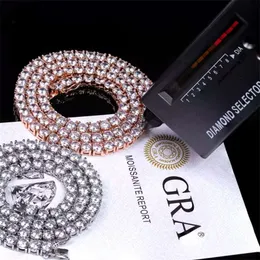 Моассанит теннисный цепный браслет дизайнерский колье для женщин, мужчины, золото, покрытые 3 мм 4 мм 5 мм 6 мм W алмаз, хип -хоп Хип -хоп тонкие женские ожерелья мужские ювелирные цепи