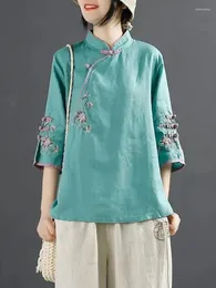 Повседневные платья 2024 китайский стиль хлопчатобумажной рубашка женская весна/летняя стойкая тарелка кнопка наклонная кнопка наклон
