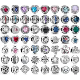 925 Sterling Silver Fit Pandoras Charms Armband Beads Charm Heart Form Purple Pink Red Blue Green Zircon