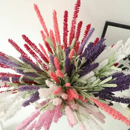 Dekorative Blumen 12 Köpfe / Blumenstrauß romantische Provence Künstliche Lavendel mit grünen Blättern Familienhochzeit Gartendekoration