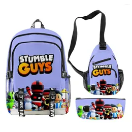 Backpack Creative Fashion Funny Stumble Guys 3D Print 3pcs/Set Student School Bags Multifunction Travel Chest Bag Pencil Case