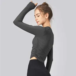Desginer Als Yoga Jacket Top Shirt Clothe Short Woman Hoodie Suit Long Sleeved Womens Pleated Slim Fit Sports Quick Drying Breathable Fitness Threaded T-shirt