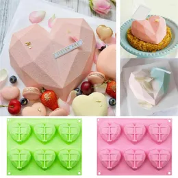 Baking Moulds 3D Silicone Heart Shape Fondant Mould Cake Chocolate Mold Modelling Decor 6 Cavity Diamond Love