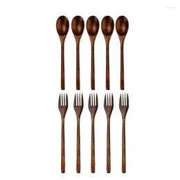 Spoon 10 pezzi cucchiaio e forcella 5pc set 7,3 pollici manico lungo tavolo naturale che mangia mescolando cottura cottura