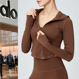 Desginer Als Yoga Jacket Top Shirt Clothe Short Woman Hoodie Autumn Suit Long Sleeve Hollow Mesh Sports Coat Hood Fitness Nude Nude Top