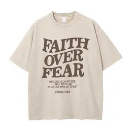 T-shirt maschile Faith Over Letter Letter Slogan T-shirt for Women Uomini Citazioni positive popolari T Shirts Christianità Gesù Gift Cotton Ts Tops T240510