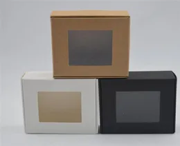 Geschenkverpackung 10pcs 3 Größen Natural Kraft BoxSquare Black Paper Packing BoxWhite kleine Seifenkiste mit klarem PVC -Fenster6610423