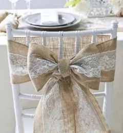 15 240cm Nature Elegant Burlap Lace Chair Sashes Jute Chair Bow Tie For Rustic Wedding Event Decoration7821530