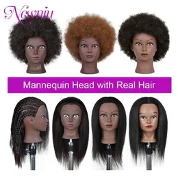 Mannequin -Köpfe afrikanischer Schaufensterpuppen Kopf 100% reales Haar einstellbares Stativtraining zum Üben von Formwebeln Q240510