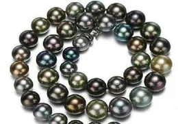 100real pérolas finas jóias enormes 18quot 1012mm Taitian Black Multicolor Pearl Colar 14K não falso3002874