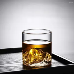 Xícaras picadas de estilo japonês xícara de uísque de montanha de forma rasa de vidro transparente Fuji Artwork Gift Whisky Vodka Wine Arriva