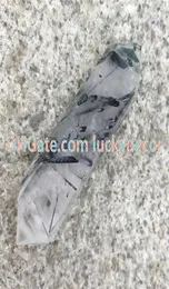5pcs 전체 희귀 조각 된 천연 검은 색 투르 말라 린 루틸 레이트 석영 스톤 포인트 컷면 면화 된 프리즘 이중 종료 된 크리스탈 wand1742508