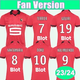 2023 24 Stade Rennais Terrier Bourigeaud Mens Soccer Jerseys Doku Theate Kalimuendo Gouiri Majer Santamaria Home Football Shirts