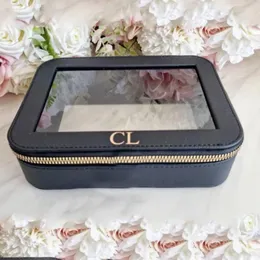 Storage Bags High Quality Portable Makeup Case With Custom Name Travelling Window Opening Transparent PVC PU Bag