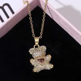 Pendant Necklaces Fashion Income Heartbeat Bear Necklace Hollow Station Heart Teddy Bear Cute Fresh Light Luxury Personality Smart Love Pendant