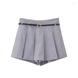 Women's Shorts YENKYE Women With Belted Box Pleat Skirts Vintage High Waist Side Zipper Female Summer Skort