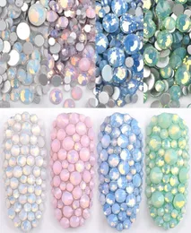 Multi -storlek SS4SS20 OPAL NAIL RHINSTONES FLAT BOTTO Färgglada kristallglaspärlor för DIY UV GEL 3D -naglar Dekorationer1017858