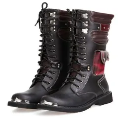 2020 Designer Punk Rock Military Boot för män Combat Man039S Knee High Motorcykelstövlar Läder Armé Male Tooling Punk Rock Boo4620927