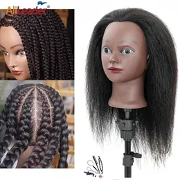Mannequin Heads Alileader cheap mannequin head with human hair cosmetics African training and stand used for practicing weaving styling Q240510