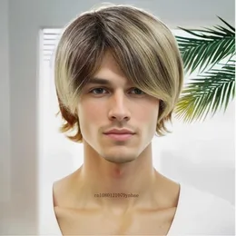 رؤساء عارضة أزياء Blanche Mens شعر مستعار اصطناعي قصير الشعر للذكور لعب الأدوار أشقر النموذج البشري رئيسها الحقيقي صورة أومبري الانفجارات الطبيعية Q240510