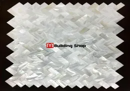 Herringbone Groutless Mother of Pearl Tiles Backsplash White Shell Mosaic Mop124 Badrum Väggplattor9542734