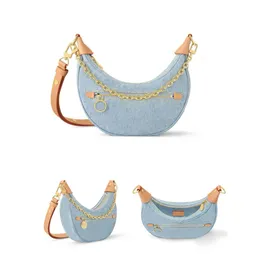 Luxury designer denim bag women loop bag chain underarm hobo Bag fashion jacquard half moon shoulder crossbody bags