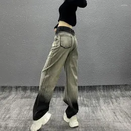 Jeans femminile da donna da donna y2k banane in denim pantaloni in vita alta gamba vintage gamba grigia grigio streetwear coreano casual coreano